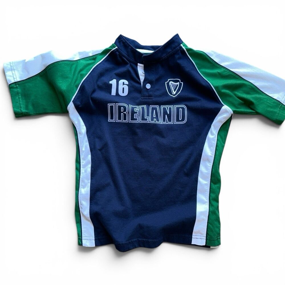 Ireland Rugby Polo Jersey Kids 10Y Croker Tradition Green Blue White Shirt 16